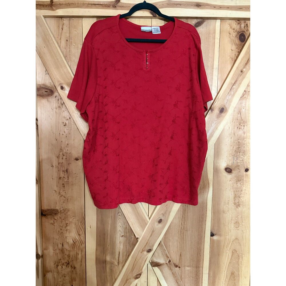 Vtg Erik Stewart Red Floral Embroidered Top Hook Plus 22/24W Cottagecore Grandma